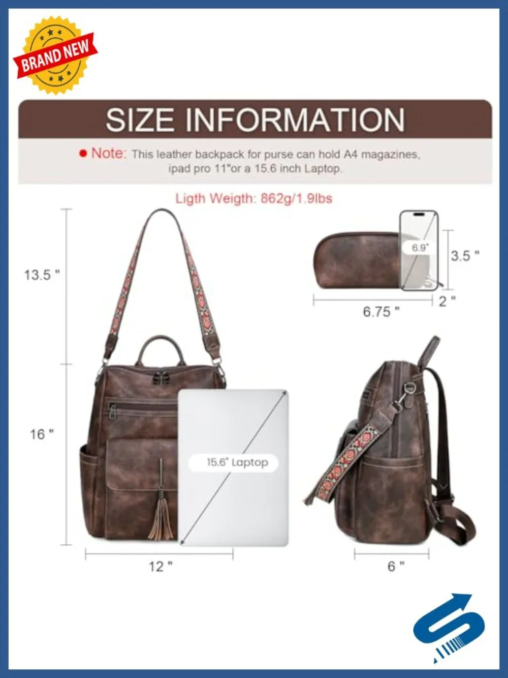 PU Leather Backpack Purse Tassel Designer Ladies Shoulder Bag Large Casual